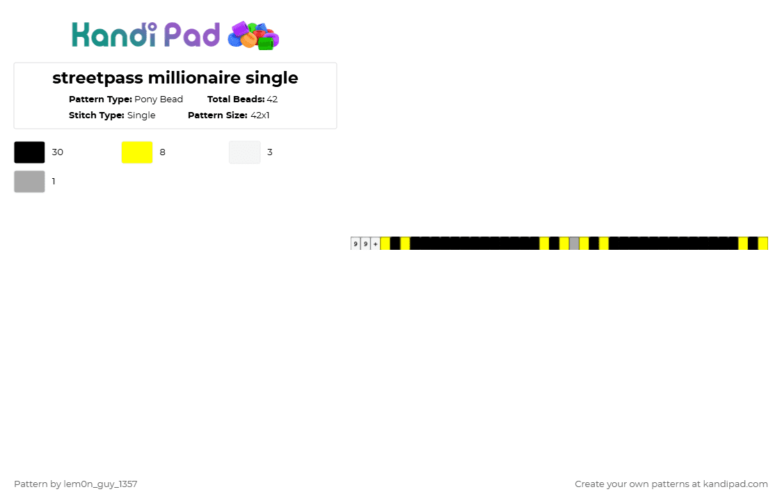 streetpass millionaire single - Pony Bead Pattern by lem0n_guy_1357 on Kandi Pad - black,yellow,aquasine,music