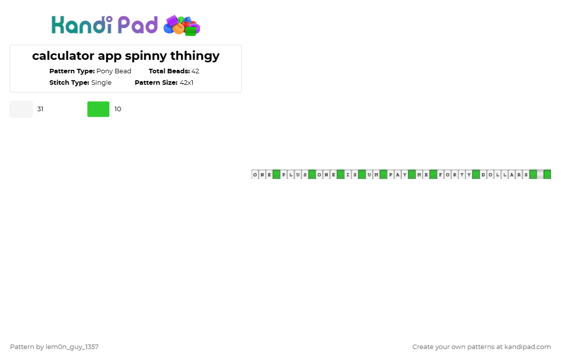 calculator app spinny thhingy - Pony Bead Pattern by lem0n_guy_1357 on Kandi Pad - white,aquasine