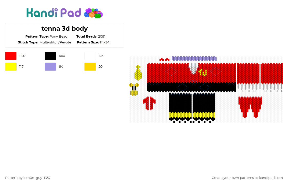 tenna 3d body - Pony Bead Pattern by lem0n_guy_1357 on Kandi Pad - red,deltarune,tenna,tv,3d doll,cute,game,video game,gaming