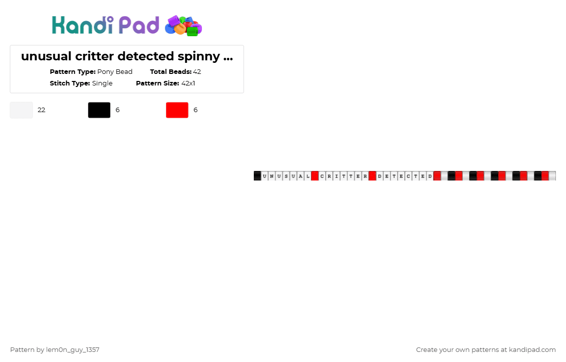 unusual critter detected spinny thing - Pony Bead Pattern by lem0n_guy_1357 on Kandi Pad - white