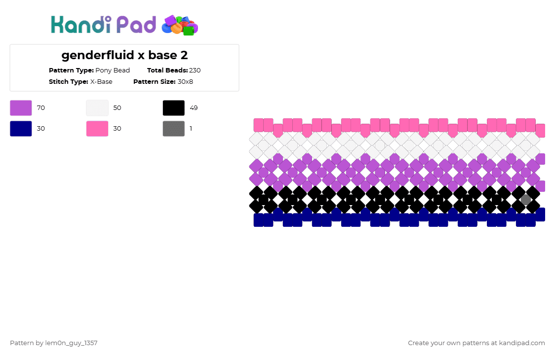 genderfluid x base 2 - Pony Bead Pattern by lem0n_guy_1357 on Kandi Pad - pink,genderfluid,x base,rotating cuff,pride