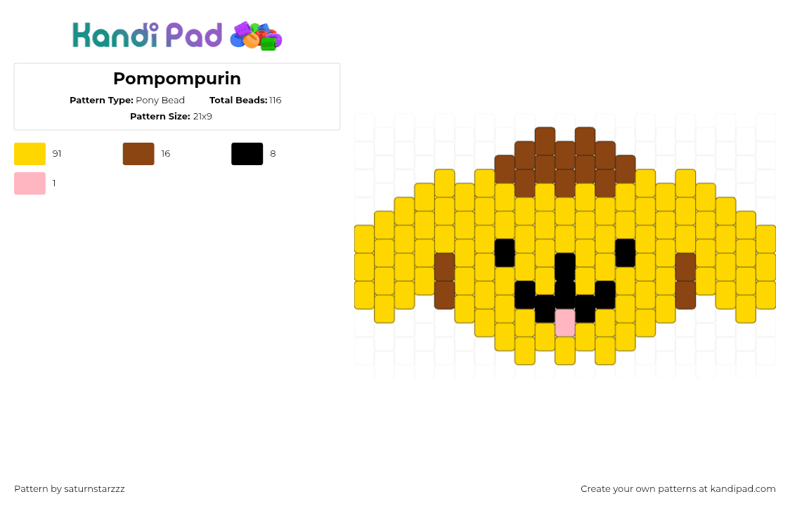 Pompompurin - Pony Bead Pattern by saturnstarzzz on Kandi Pad - pompompurin,sanrio,dog,character,cute,head,charm,yellow,brown