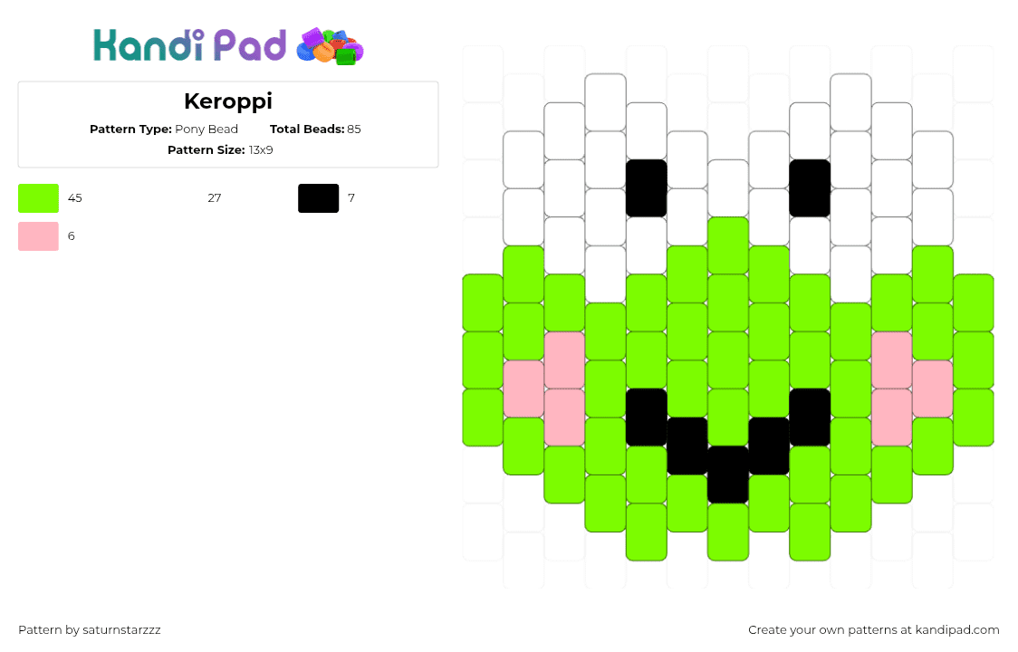 Keroppi - Pony Bead Pattern by saturnstarzzz on Kandi Pad - 