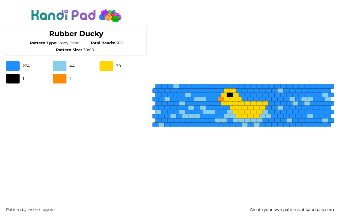 Rubber Ducky - Pony Bead Pattern by iristhe_coyote on Kandi Pad - rubber ducky,duck,water,cuff,bath,blue,yellow