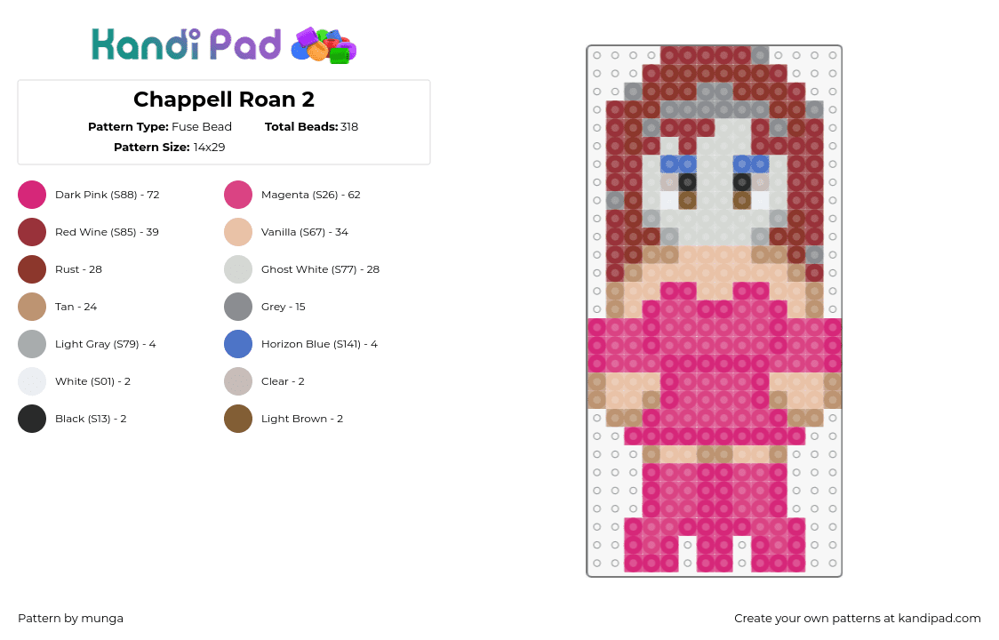 Chappell Roan 2 - Fuse Bead Pattern by munga on Kandi Pad - chappell roan,dress,chibi,music,pink,tan