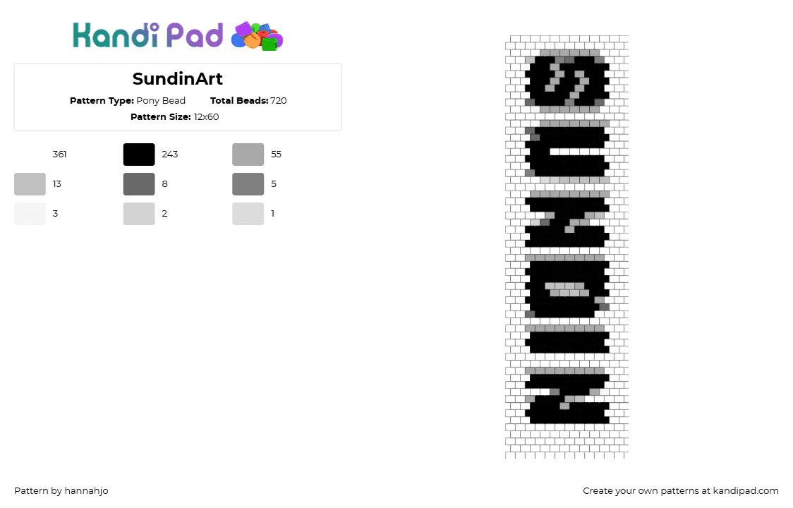 SundinArt - Pony Bead Pattern by hannahjo on Kandi Pad - sundin,text,panel,black,white