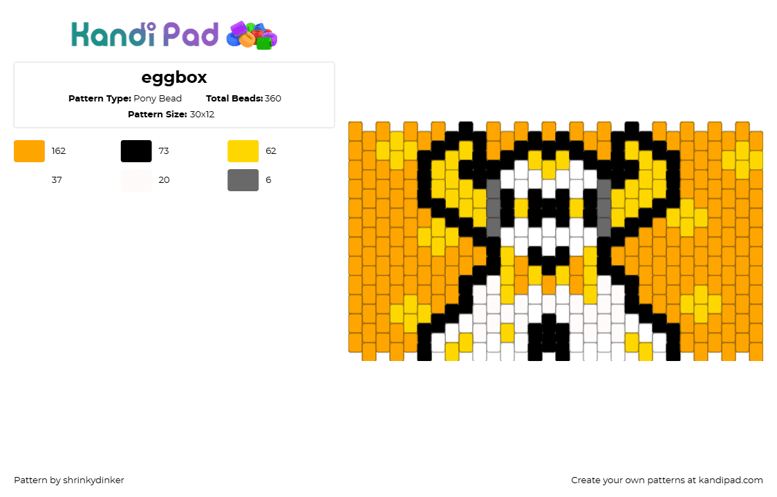 eggbox - Pony Bead Pattern by shrinkydinker on Kandi Pad - eggbox,phighting,roblox,character,cuff,video game,yellow,white