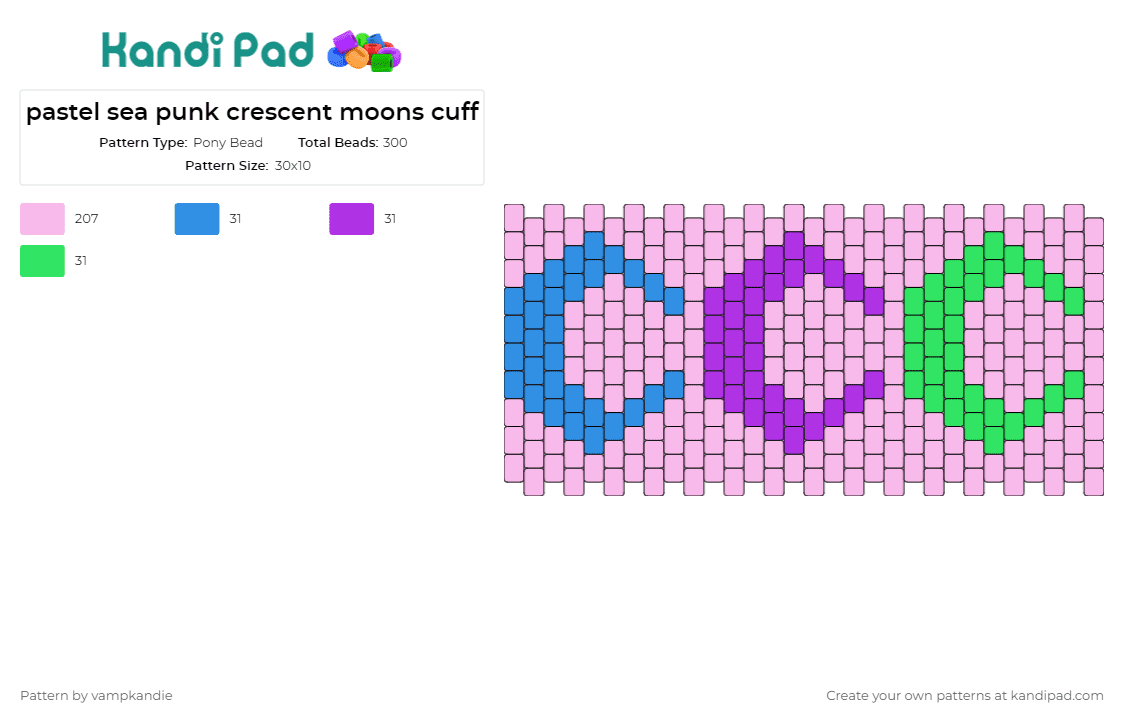 pastel sea punk crescent moons cuff - Pony Bead Pattern by vampkandie on Kandi Pad - moons,pastel,cuff