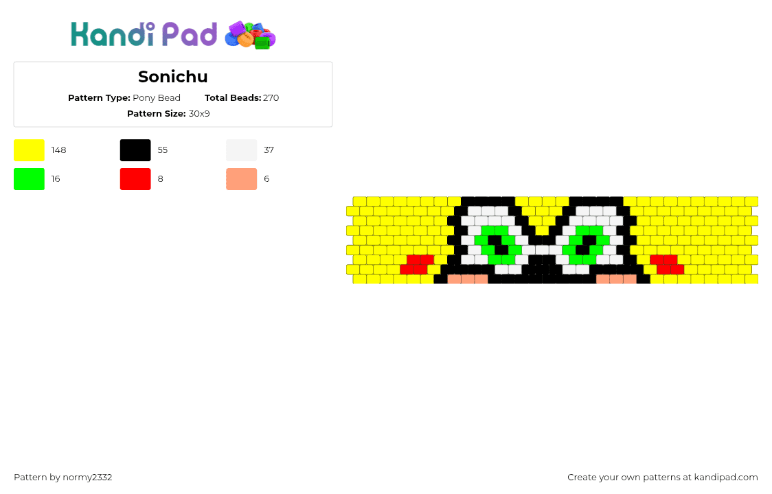 Sonichu - Pony Bead Pattern by normy2332 on Kandi Pad - yellow,funny