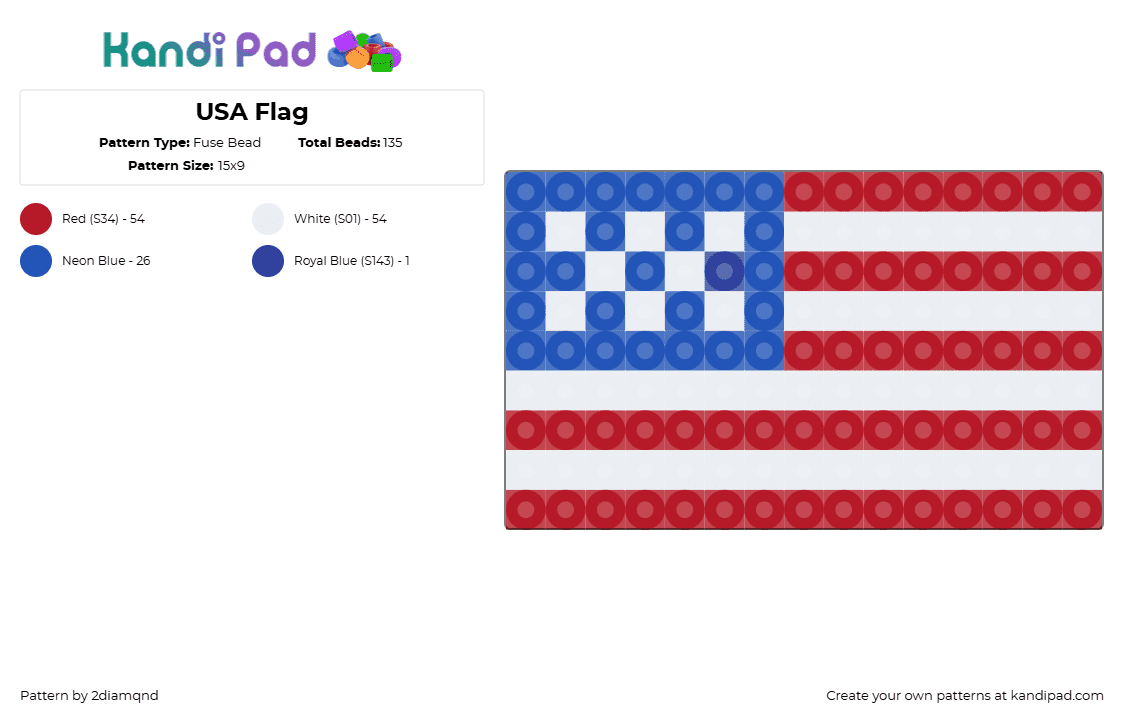 USA Flag - Fuse Bead Pattern by 2diamqnd on Kandi Pad - usa,united states of america,flag,charm,stripes,red,white,blue