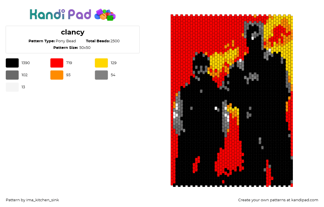 clancy - Pony Bead Pattern by ima_kitchen_sink on Kandi Pad - clancy,twenty one pilots,album,band,music,panel,fiery,silhouette,black,red