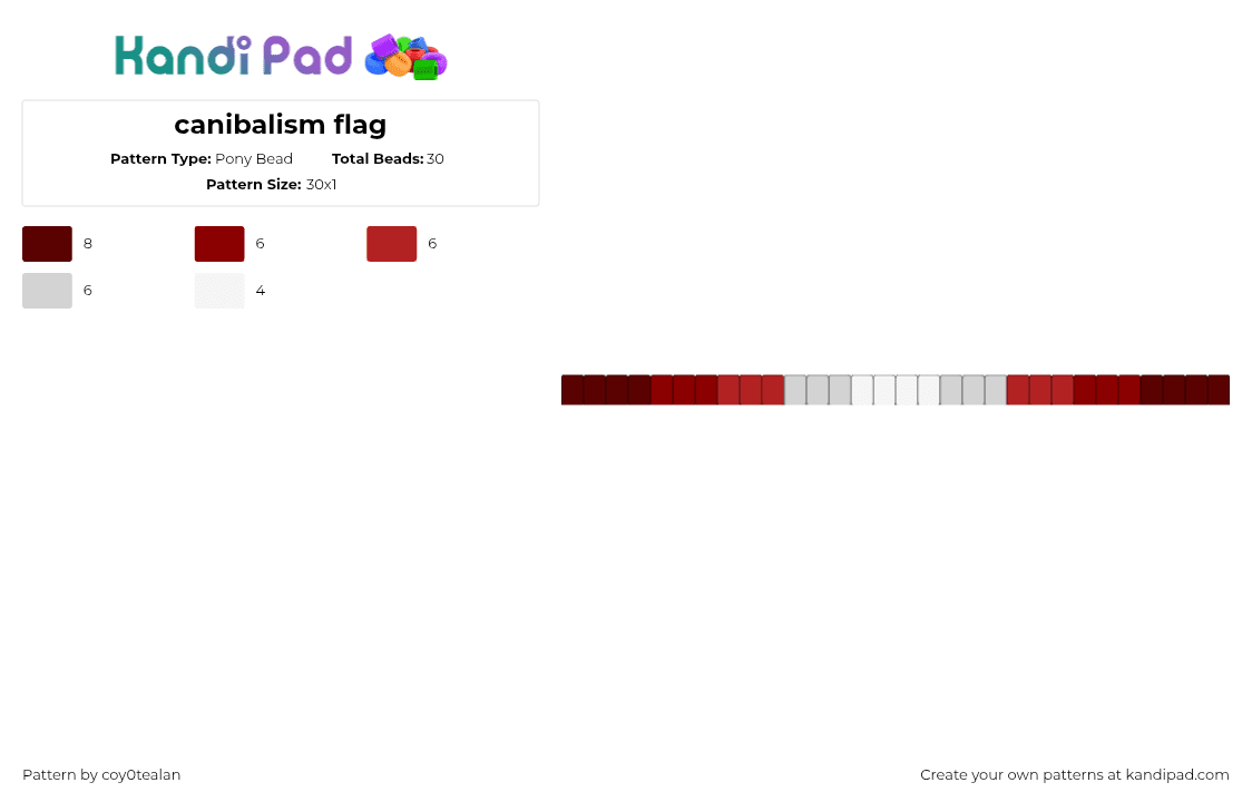 canibalism flag - Pony Bead Pattern by coy0tealan on Kandi Pad - cannibalism,gradient,single,bracelet,gray,red