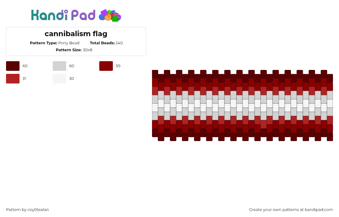 cannibalism flag - Pony Bead Pattern by coy0tealan on Kandi Pad - cannibalism,gradient,cuff,bracelet,gray,red