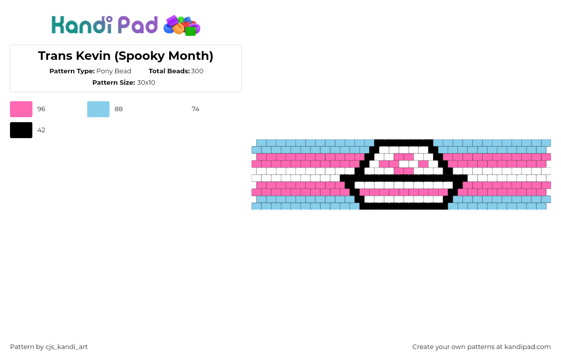 Trans Kevin (Spooky Month) - Pony Bead Pattern by cjs_kandi_art on Kandi Pad - kevin,spooky month,trans,hat,pride,animation,tv show,cuff,pink,light blue,white