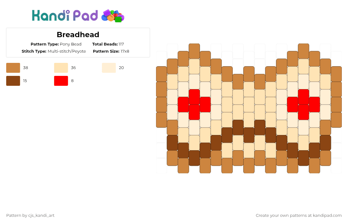 Breadhead - Pony Bead Pattern by cjs_kandi_art on Kandi Pad - orange,beige,tgd,the gaslight district,breadhead