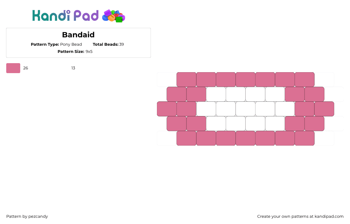 Bandaid - Pony Bead Pattern by pezcandy on Kandi Pad - bandage,bandaid,health,simple,charm,pink,white