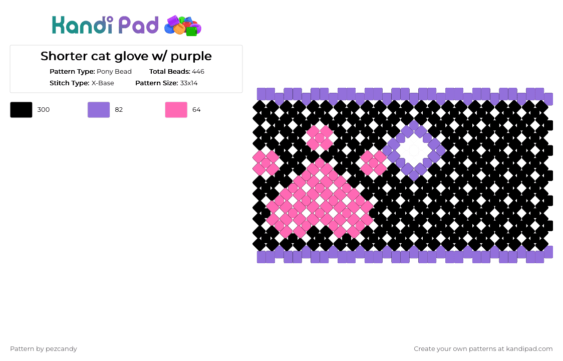 Shorter cat glove w/ purple - Pony Bead Pattern by pezcandy on Kandi Pad - black, pink, purple