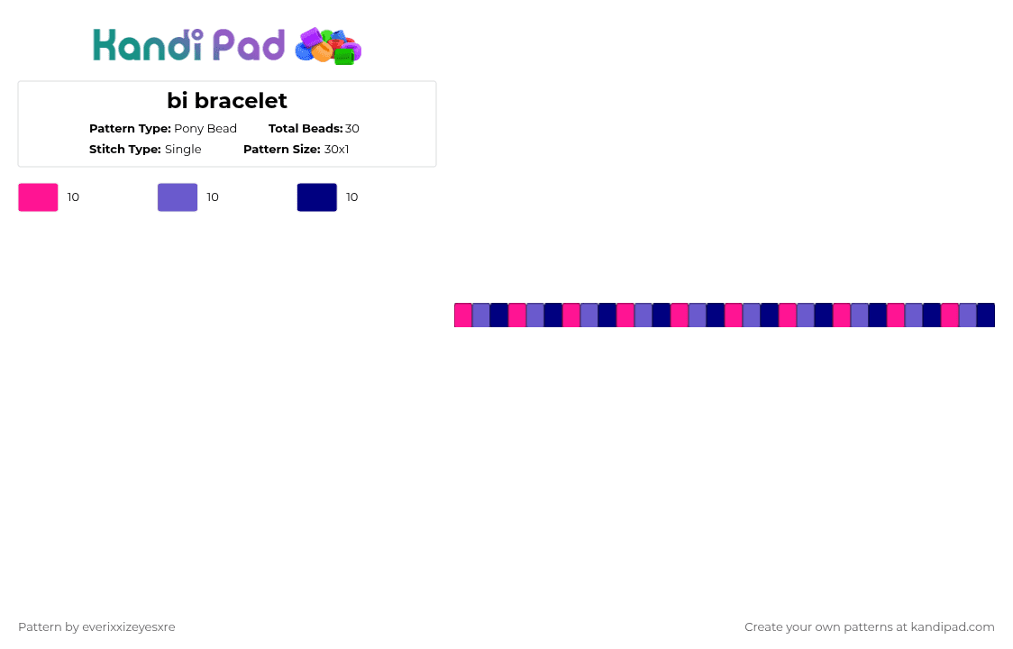 bi bracelet - Pony Bead Pattern by everixxizeyesxre on Kandi Pad - pink,blue,purple