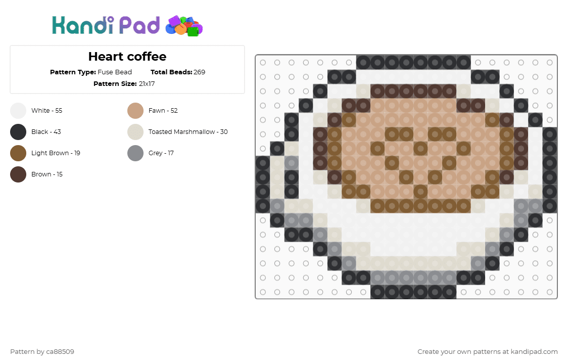 Heart coffee - Fuse Bead Pattern by lostgirl92 on Kandi Pad - beige