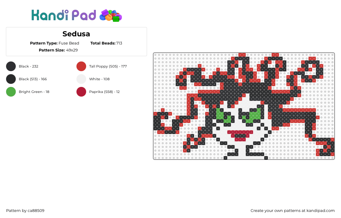 Sedusa - Fuse Bead Pattern by ca88509 on Kandi Pad - black,red