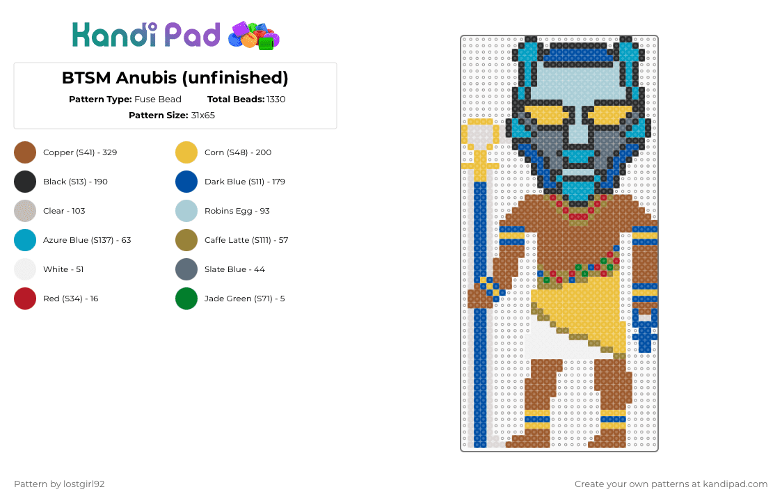 BTSM Anubis - Fuse Bead Pattern by lostgirl92 on Kandi Pad - black tiger sex machine,dj,edm,music,egypt,tan,blue,yellow,light blue,btsm,anubis