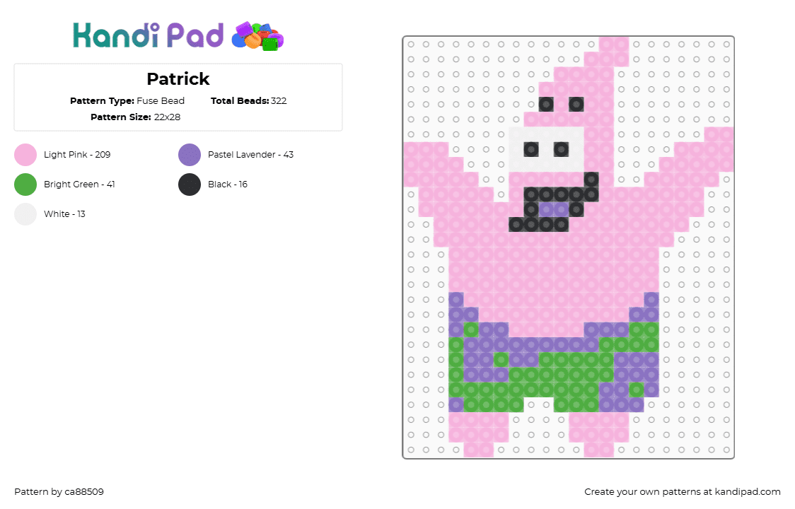 Patrick - Fuse Bead Pattern by ca88509 on Kandi Pad - patrick star,spongebob squarepants,nickelodeon,character,cartoon,tv show,pink,green