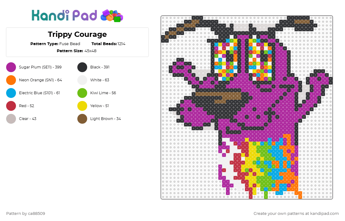 Trippy Courage - Fuse Bead Pattern by lostgirl92 on Kandi Pad - pink,courage the cowardly dog,courage,trippy,rainbow,melting