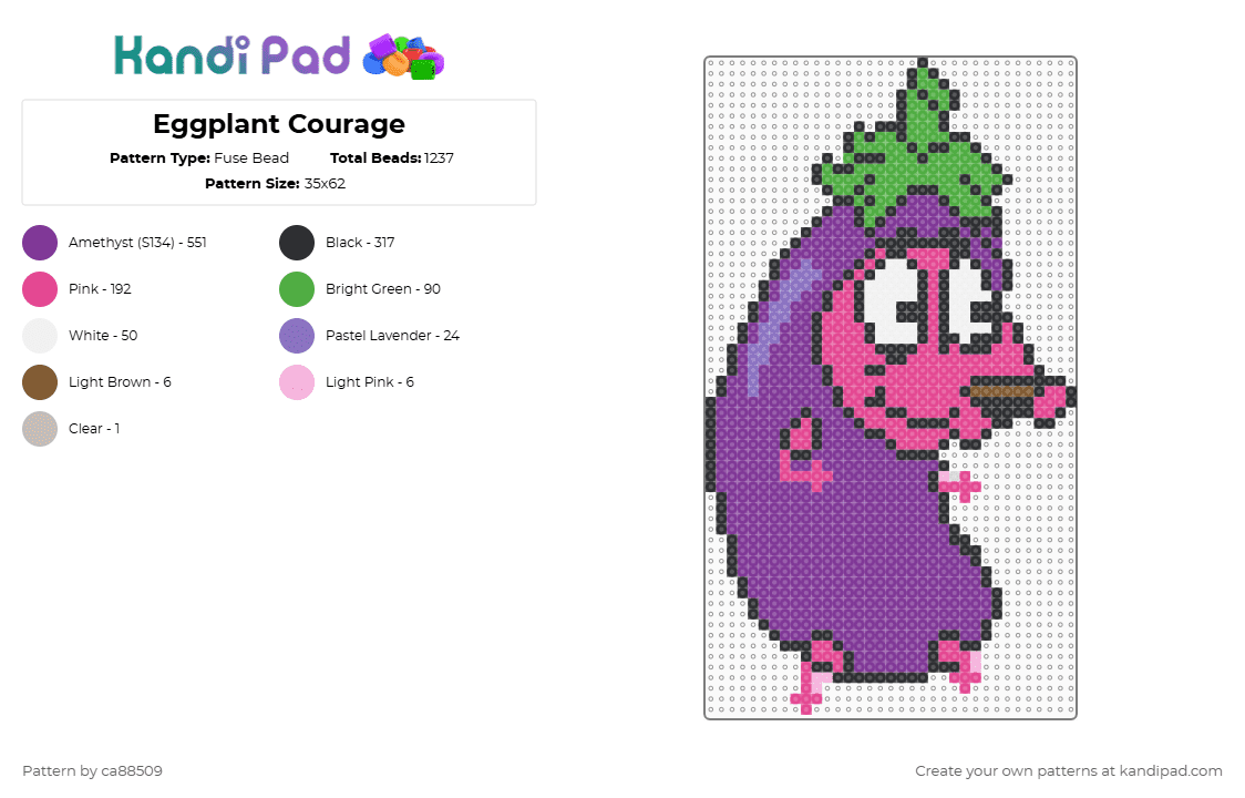 Eggplant Courage - Fuse Bead Pattern by lostgirl92 on Kandi Pad - courage the cowardly dog,costume,dog,vegetable,cartoon,animal,food,pink,eggplant,courage