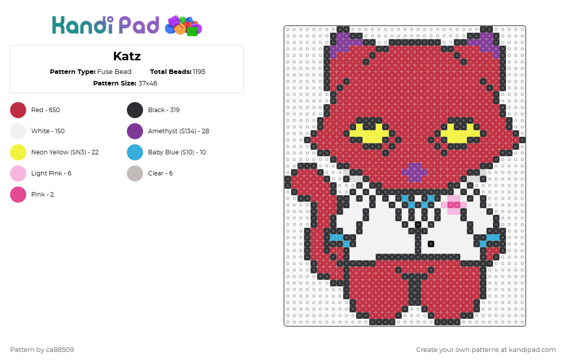 Katz - Fuse Bead Pattern by lostgirl92 on Kandi Pad - red,katz,courage the cowardly dog