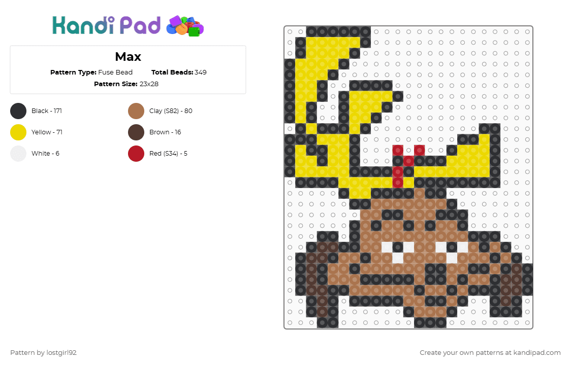 Max - Fuse Bead Pattern by lostgirl92 on Kandi Pad - black,yellow,tan,max,grinch