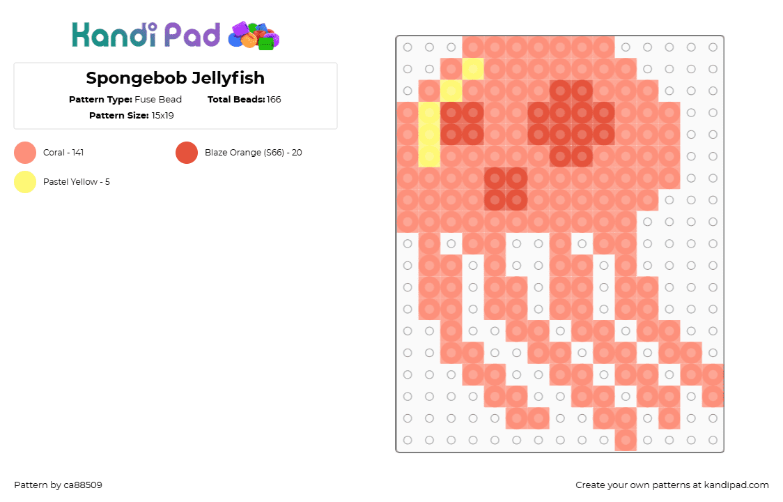 Spongebob Jellyfish - Fuse Bead Pattern by ca88509 on Kandi Pad - jellyfish,spongebob squarepants,underwater,cartoon,tv show,pink