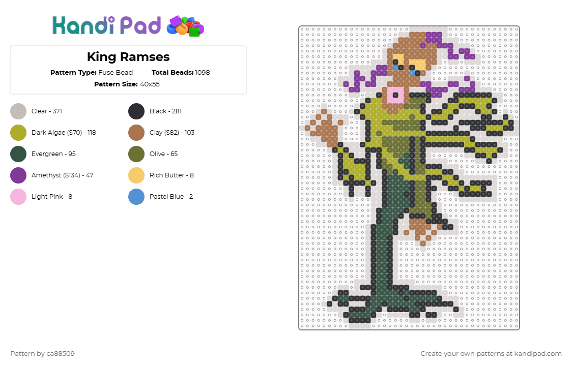 King Ramses - Fuse Bead Pattern by lostgirl92 on Kandi Pad - tan,green,gray,beige,courage the cowardly dog,slab,king ramses