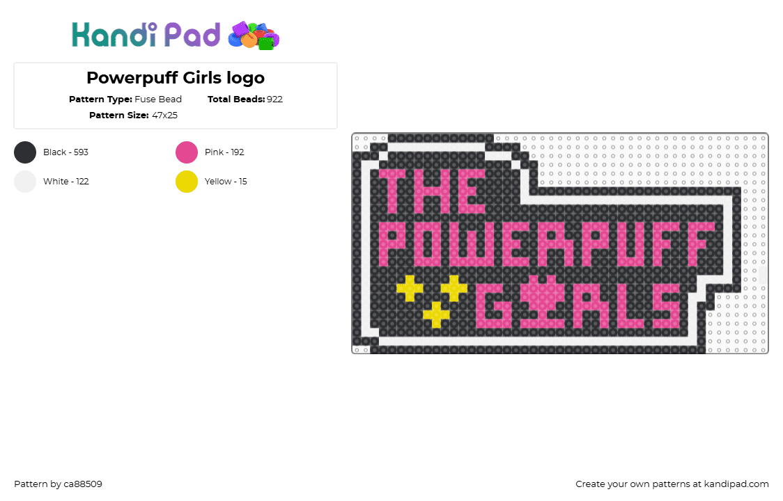 Powerpuff Girls logo - Fuse Bead Pattern by ca88509 on Kandi Pad - black,pink