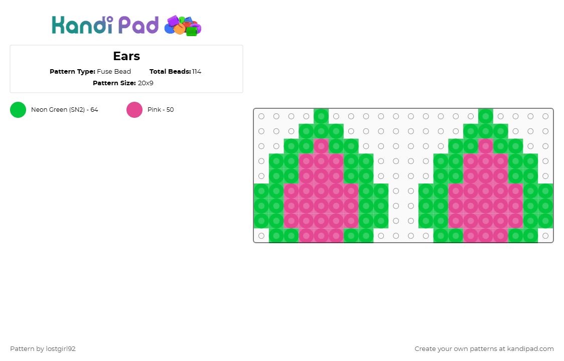 Ears - Fuse Bead Pattern by lostgirl92 on Kandi Pad - green,pink,ear,ears