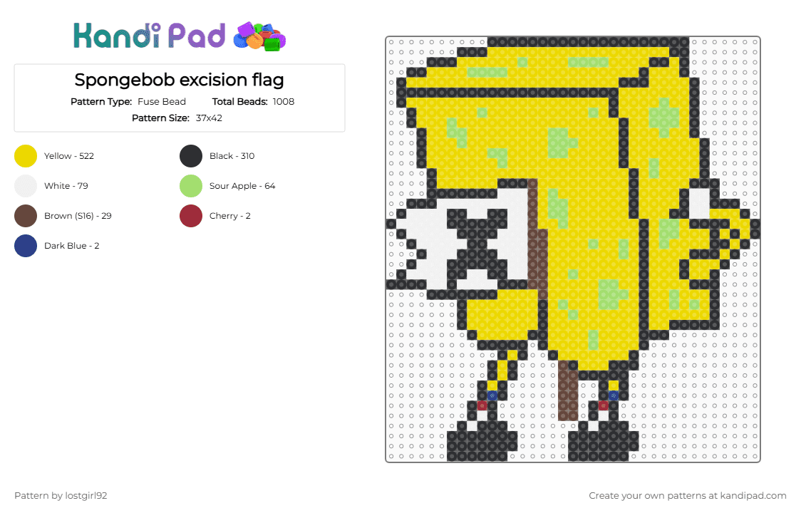 Spongebob excision flag - Fuse Bead Pattern by lostgirl92 on Kandi Pad - yellow,spongebob,excision,edm,rave