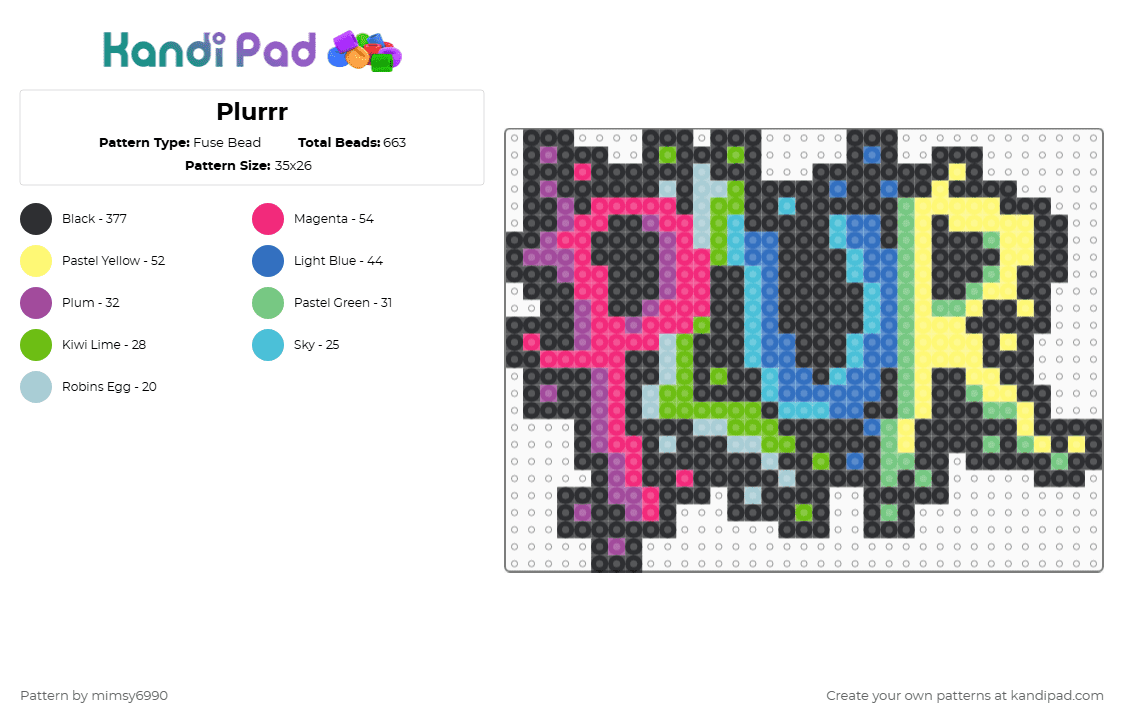 Plurrr - Fuse Bead Pattern by mimsy6990 on Kandi Pad - black,pink,blue,colorful