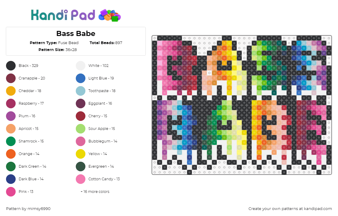 Bass Babe - Fuse Bead Pattern by mimsy6990 on Kandi Pad - bass babe,sign,text,colorful,melting,pink,orange,green