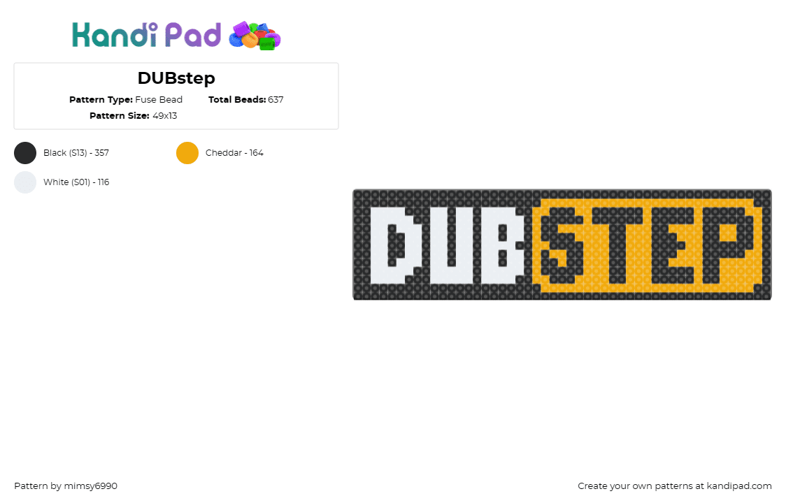 DUBstep - Fuse Bead Pattern by mimsy6990 on Kandi Pad - dubstep,pornhub,music,edm,genre,rhythmic,electronic,audio,subculture,black,orang