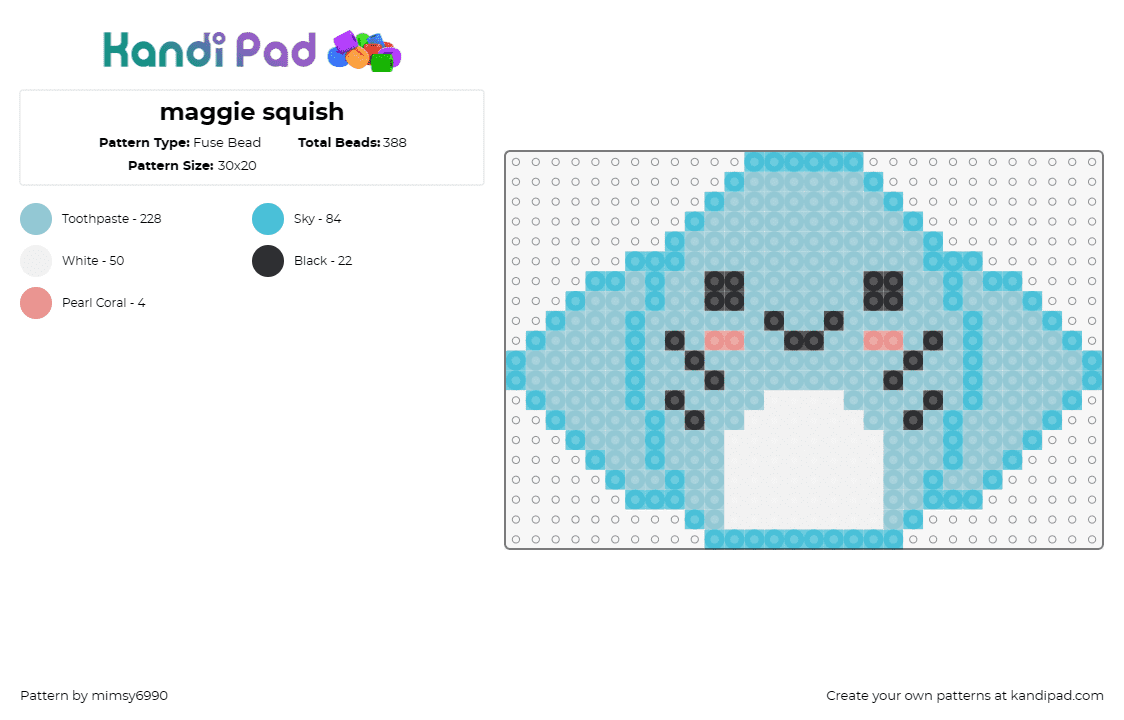 maggie squish - Fuse Bead Pattern by mimsy6990 on Kandi Pad - stingray,squishmallow,cute,happy,light blue