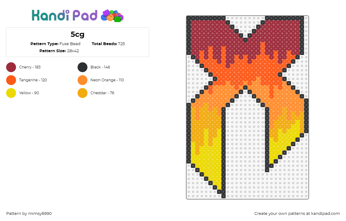 5cg - Fuse Bead Pattern by mimsy6990 on Kandi Pad - excision,x,fire,music,edm,dj,energy,passion,gradient,symbol,orange,yellow