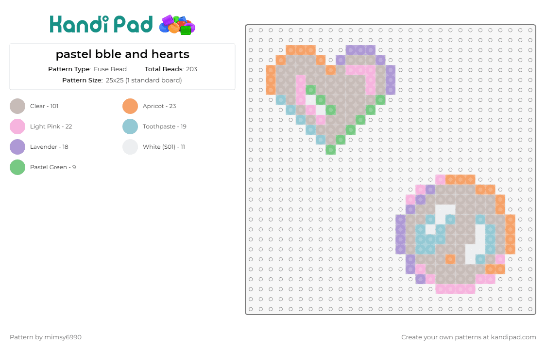 pastel bble and hearts - Fuse Bead Pattern by mimsy6990 on Kandi Pad - bubble,heart,pastel,whimsy,affection,soothing,inviting,grey