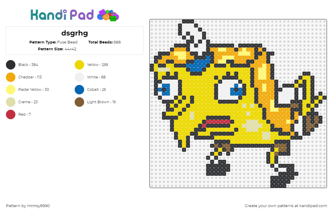 Spongey Boi - Fuse Bead Pattern by mimsy6990 on Kandi Pad - spongebob squarepants,meme,character,tv show,cartoon,funny,yellow