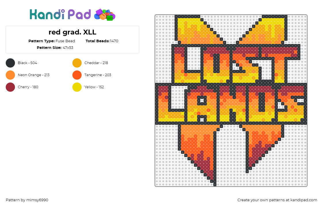 red grad. XLL - Fuse Bead Pattern by mimsy6990 on Kandi Pad - lost lands,excision,festival,dj,edm,dubstep,music,vibrant,fiery,symbol,orange,ye