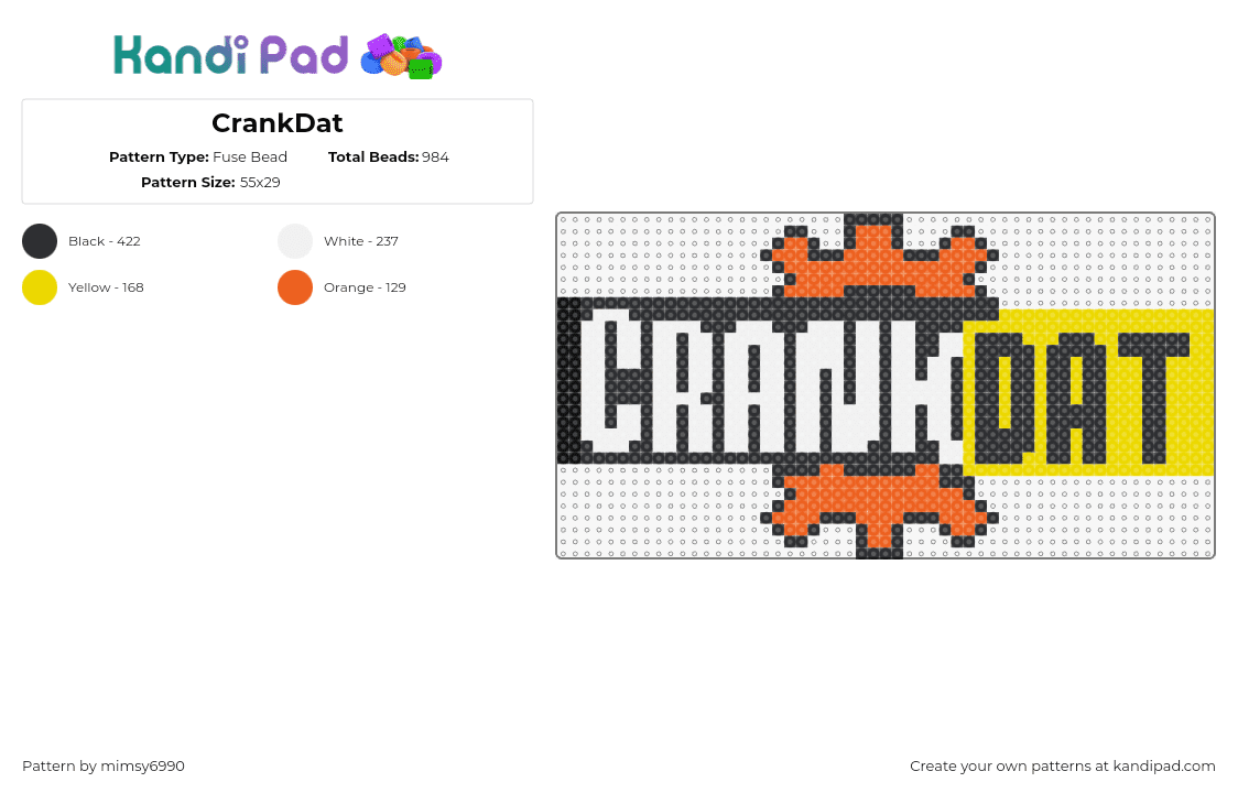 CrankDat - Fuse Bead Pattern by mimsy6990 on Kandi Pad - crankdat,logo,gear,text,dj,edm,music,dubstep,white,yellow,orange