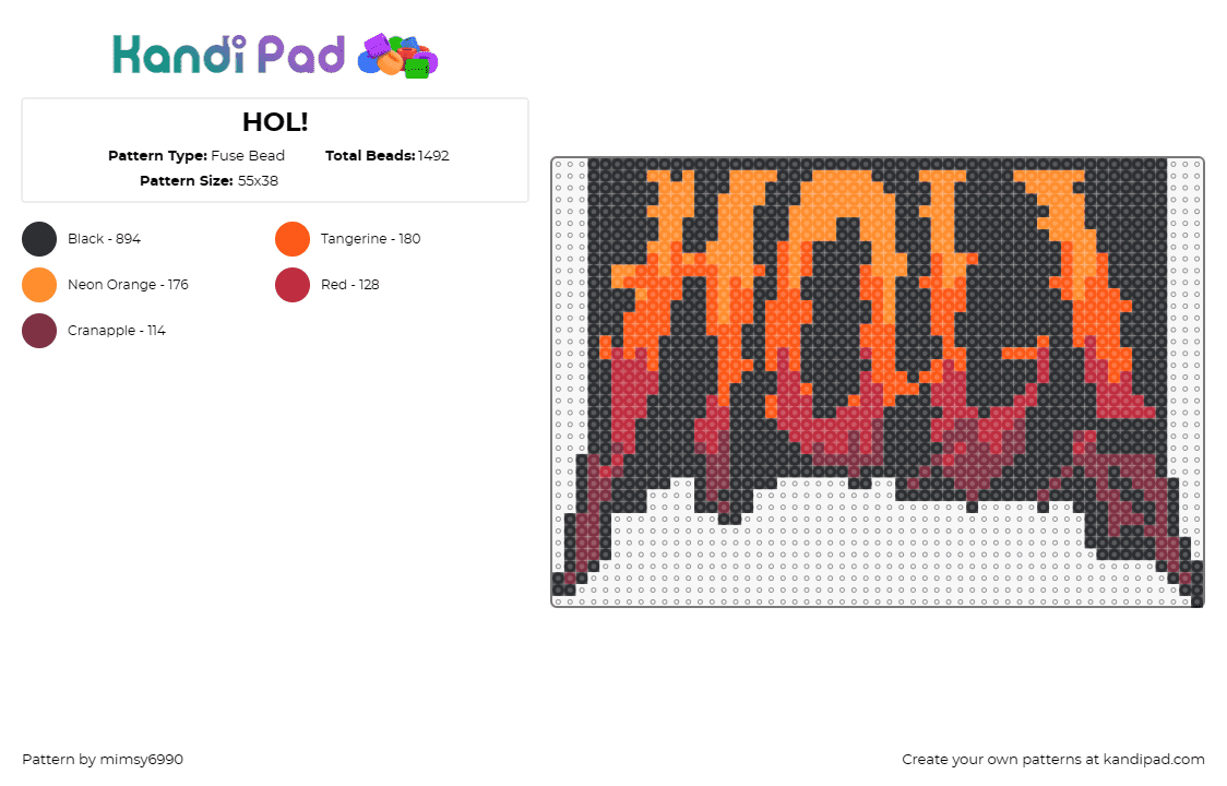 HOL! - Fuse Bead Pattern by mimsy6990 on Kandi Pad - hol!,dj,music,edm,electronic,fiery,entertainment,performance,orange,black