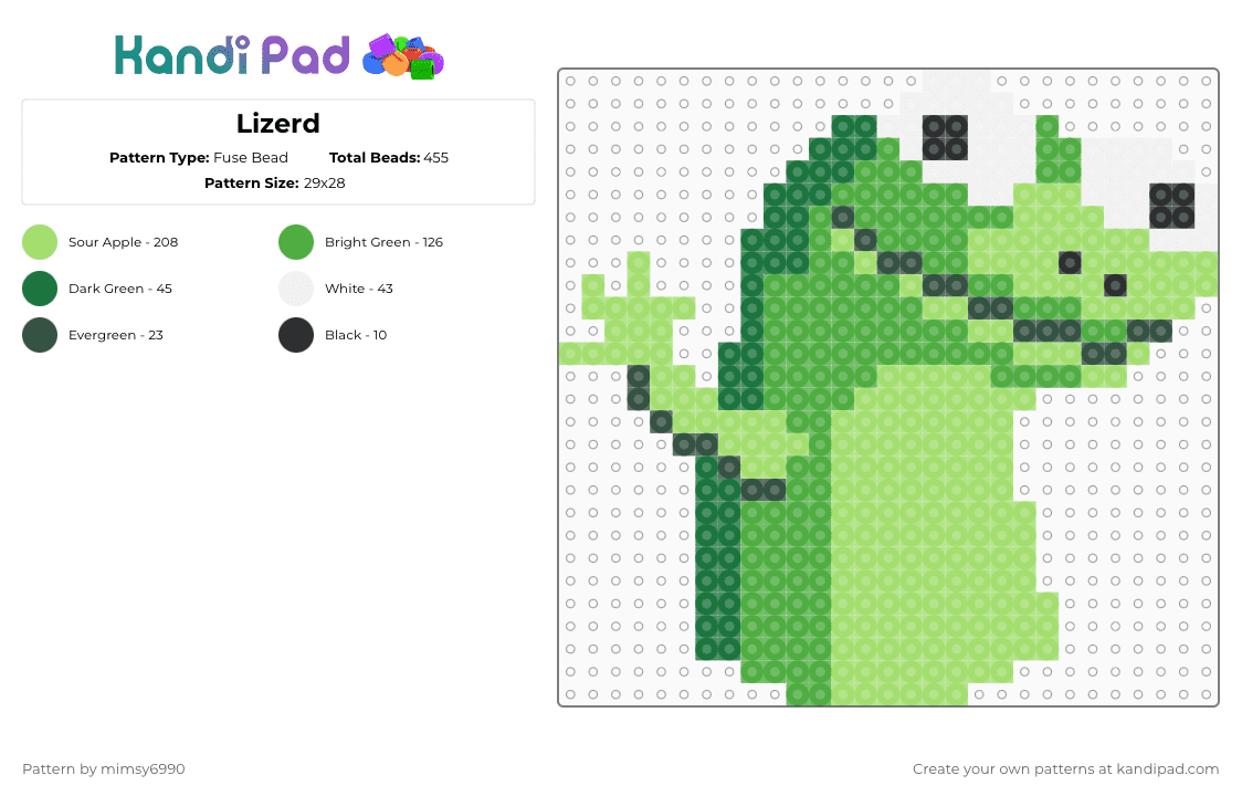 Lizerd - Fuse Bead Pattern by mimsy6990 on Kandi Pad - green