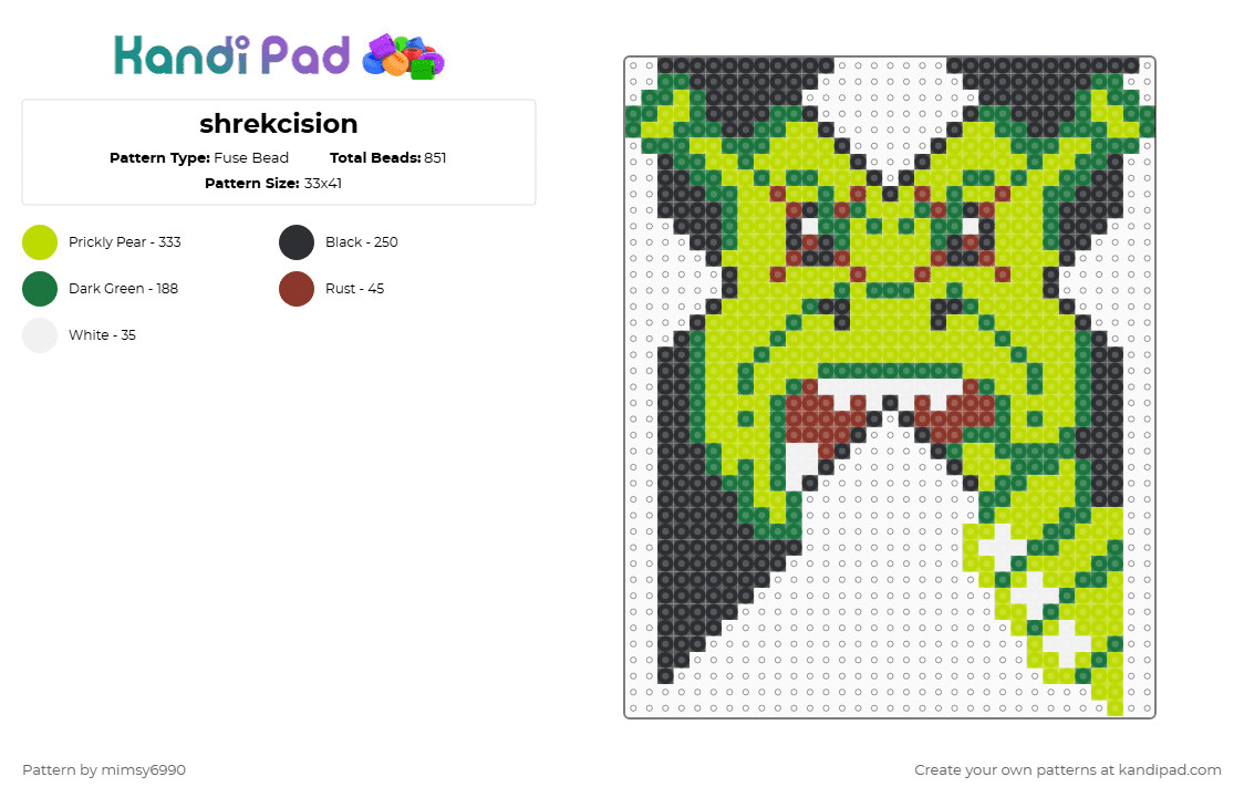 shrekcision - Fuse Bead Pattern by mimsy6990 on Kandi Pad - shrek,excision,mashup,ogre,logo,x,dj,music,edm,movie,green
