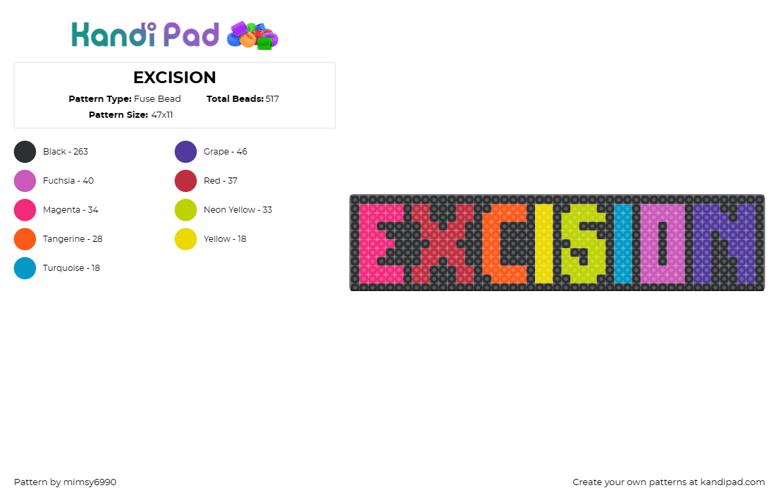 EXCISION - Fuse Bead Pattern by mimsy6990 on Kandi Pad - excision,dj,music,edm,vibrant,dance floor,visually striking,spectrum,multicolore