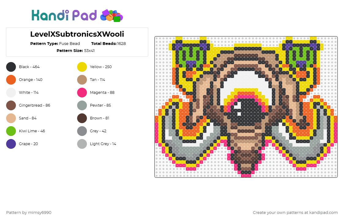 LevelXSubtronicsXWooli - Fuse Bead Pattern by mimsy6990 on Kandi Pad - wooli,subtronics,level up,b2b,mashup,dj,edm,music,yellow,orange,beige,gray