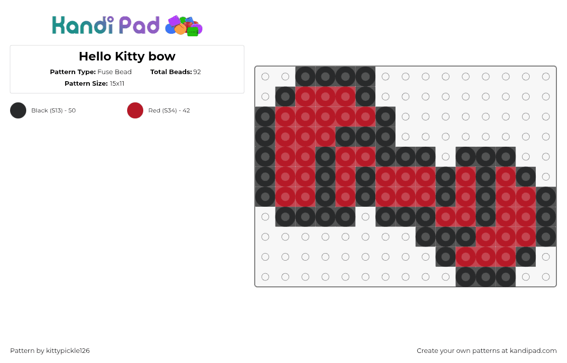 Hello Kitty bow - Fuse Bead Pattern by kittypickle126 on Kandi Pad - bow,hello kitty,sanrio,charm,simple,red